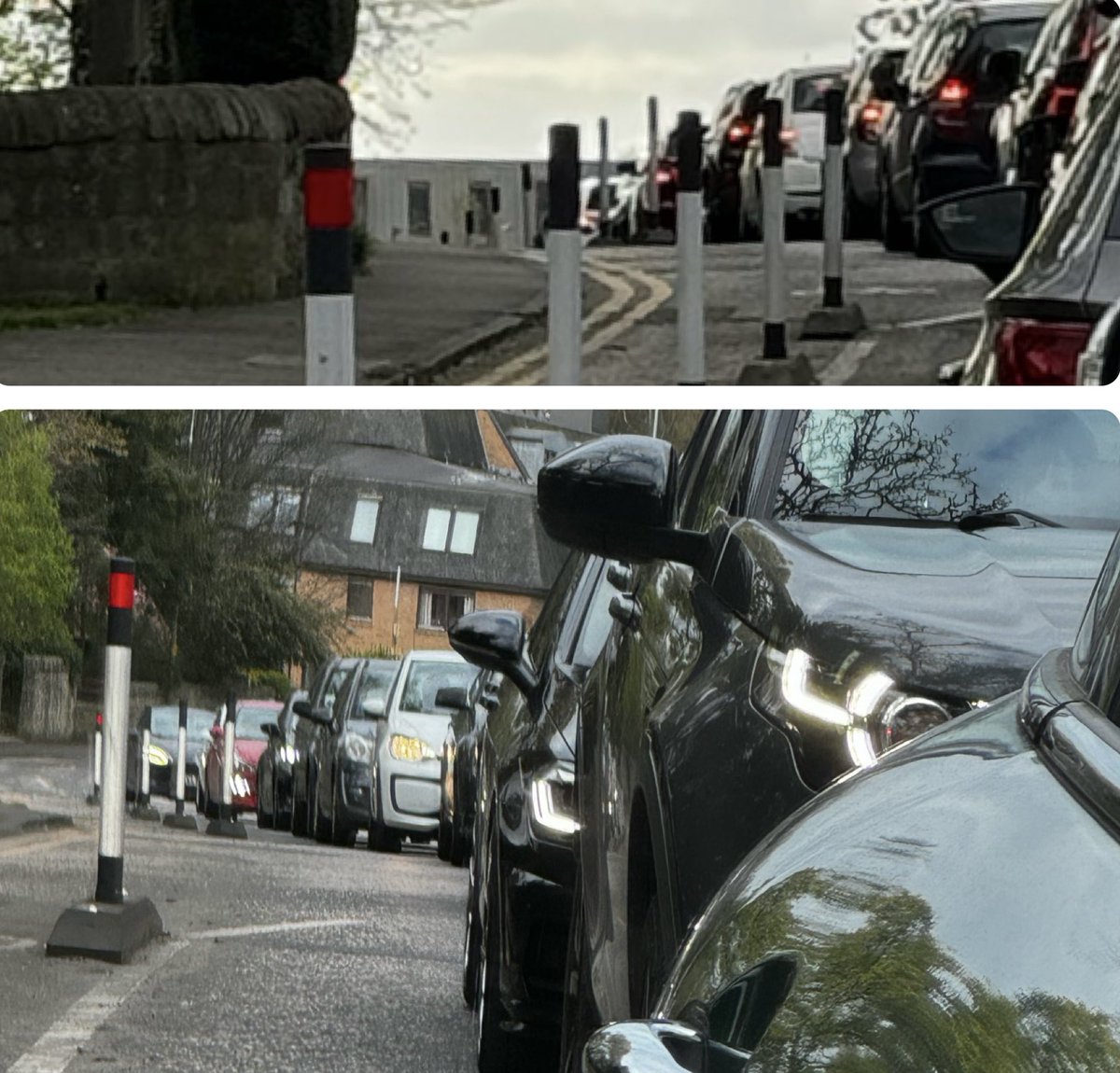 Displaced traffic on Ladywell Road, Corstorphine at 17:39hrs today. Queue stretched from lights @ Meadow Place Road junction back to Corst High Street