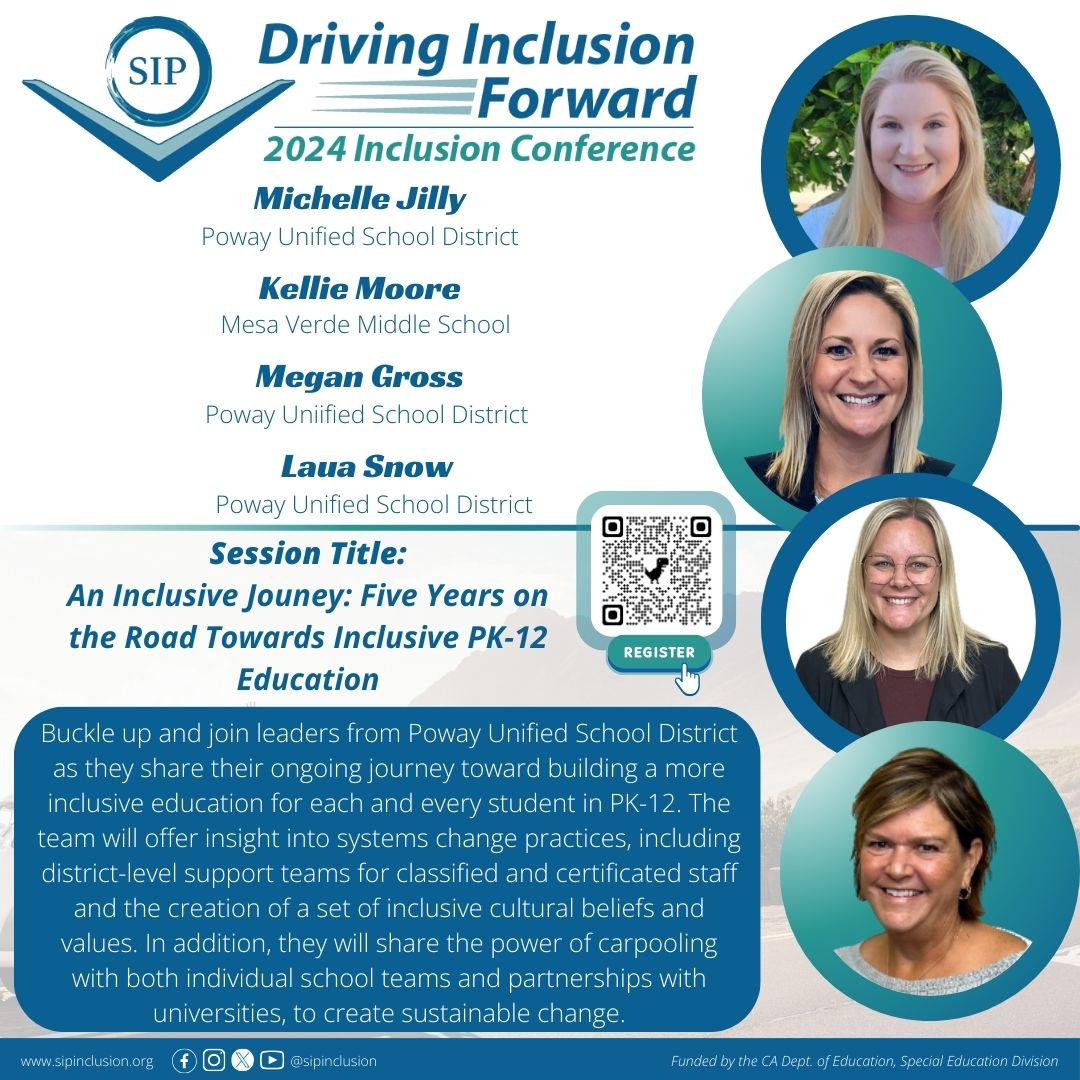 SIP_Impact_'s tweet photo. ALL ABOARD!
Student-centered inclusion require an ALL HANDS ON DECK focus. Join the @PowayUnified team on 5/10 at 11:10 & learn about their ALL-IN approach to creating environments of belonging! #SIPCon2024
Agenda: https://t.co/ppFYVTZfy0
Register: https://t.co/QiQ5yXGTOw https://t.co/1O9zXcB1DH