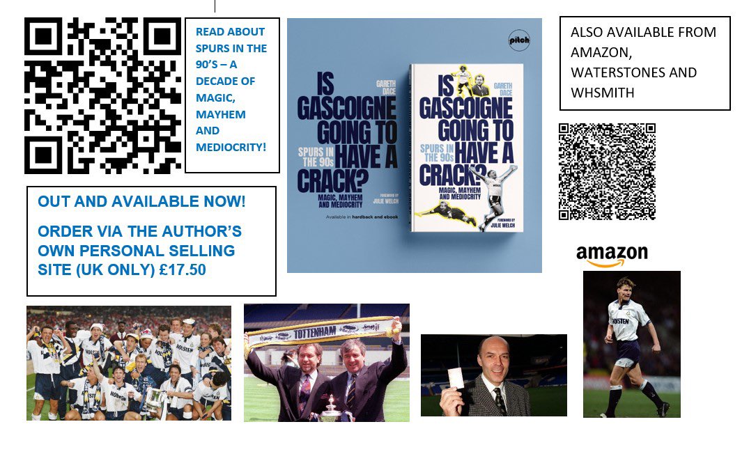 Is Gascoigne Going To Have a Crack? Is now out and available to purchase as a hardback or kindle. Come and relive a decade of magic, mayhem and mediocrity in N17! Buying options included in the graphic below.