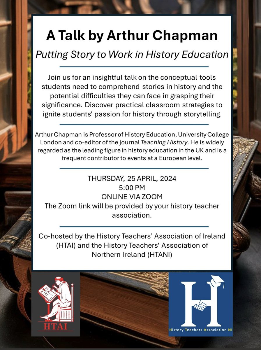 Honoured to be sharing some ideas about story and history teaching with @HTAIteachers & @HTA_of_NI on Thursday this week. Many thanks to Marie-Claire Tuite & Alan McCully for the invitation.