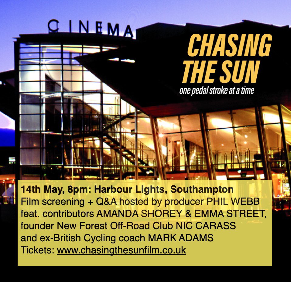 CTS_film's tweet photo. We’re coming to @HarbourLightsPH Southampton Tuesday 14 May, 8pm.

Delighted to welcome @Nicolajocarass Founder &amp; Director of New Forest Off-Road Club to our Q&amp;A panel, joining contributors Amanda Shorey, Dr Emma Street &amp; ex-@BritishCycling @gomezadams64 https://t.co/Zc7dkaQjmy