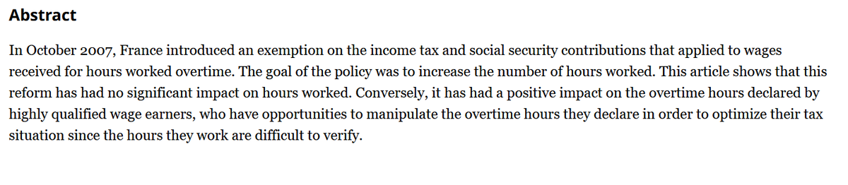 Relevantes Paper zur steuerlichen Freistellung von Überstunden 👇 Kurzzusammenfassung: Kein Effekt auf Arbeitszeit, aber Mitnahme/Betrug.