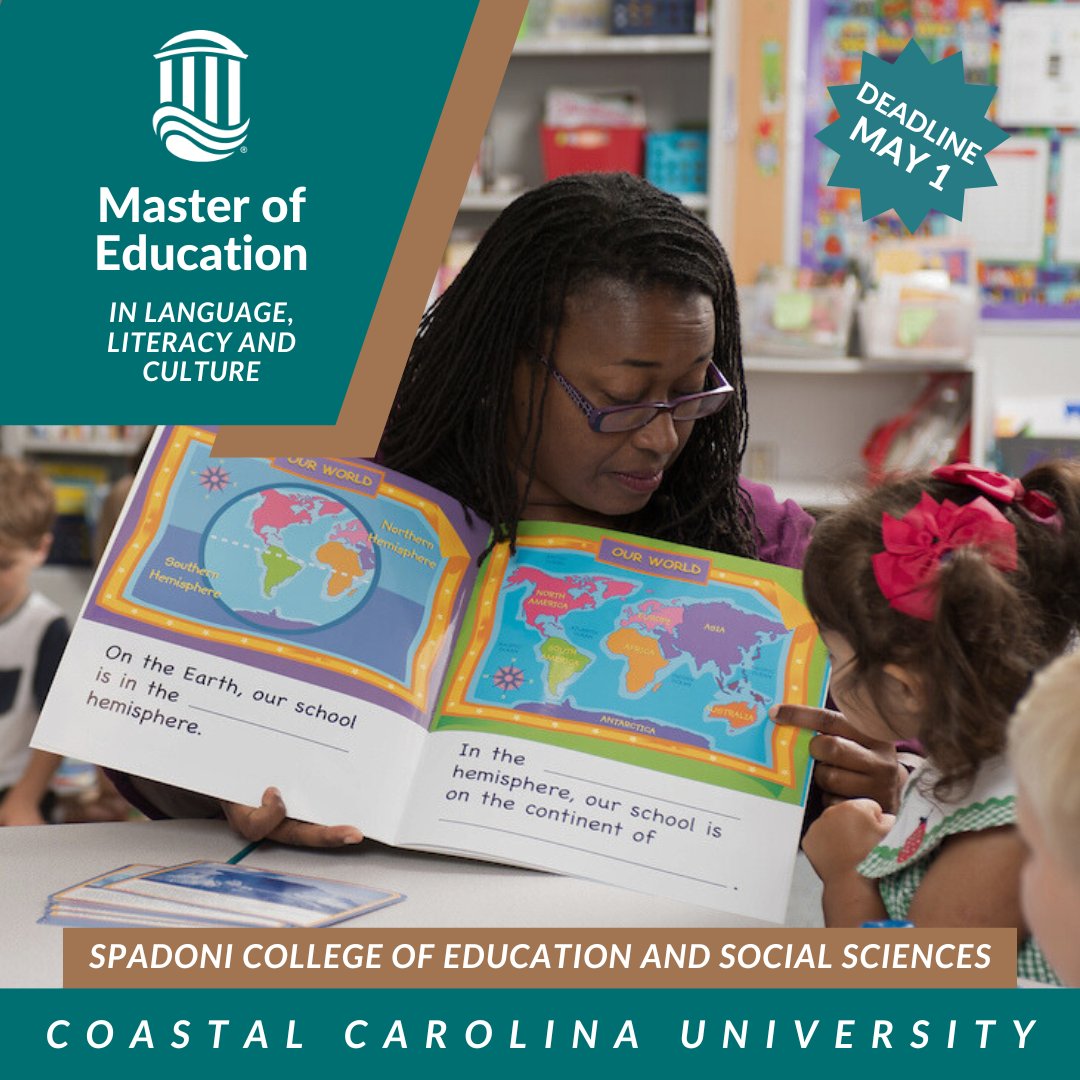 May 1 is the deadline to apply to our M.Ed. in language, literacy and culture. Licensed teachers seeking advanced study in literacy are the focus of the program, which is online and includes two concentration areas: literacy and language and culture. coastal.edu/literacy