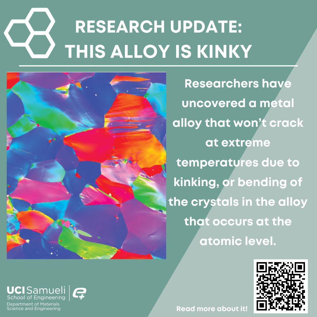 'A metal alloy...has shocked materials scientists with its impressive strength and toughness at both extremely hot and cold temperatures, a combination of properties that seemed so far to be nearly impossible to achieve.' 

#materialscience #uciengineering