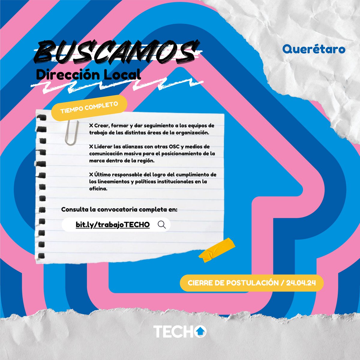 TECHOmx's tweet photo. 🔍 ¡Estamos en busca de la Dirección Local para TECHO en Querétaro! 👈
Si te encanta liderar, formar equipos y transformar realidades con el modelo de TECHO, ¡este puesto es para ti! 💪
Descubre más sobre el perfil aquí: https://t.co/pq4AymlELe
.
.
#TECHOMx #vacantes https://t.co/U4A9mvtNnP
