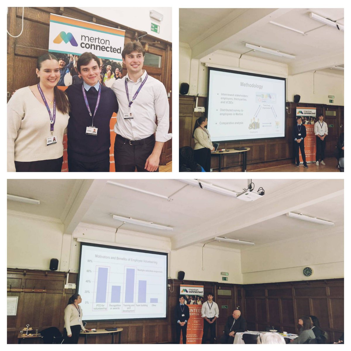Huge thanks to Michelle,Anthony &amp; Ryan, students visiting from WPI in Massachuesetts, for presenting their research &amp; recommendations for boosting employee volunteering in Merton. It was great to see lots of VSO colleagues join. We'll be sharing more information soon; stay tuned!