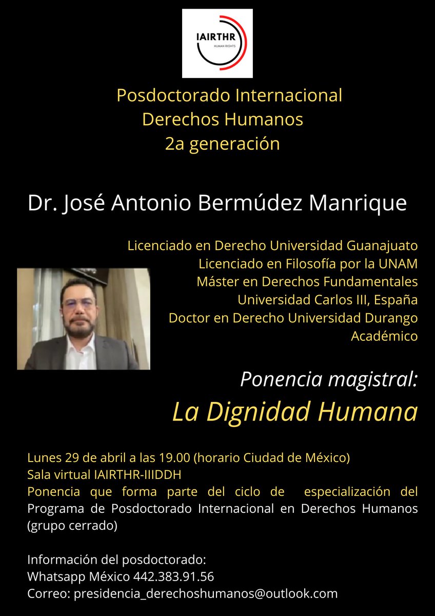 ArellanoRabiela's tweet photo. Posdoctorado Derechos Humanos: Ahora con el tema de la dignidad humana #IAIRTHR #IIIDDH #SergioArellanoRabiela #derechoshumanos #dignidad https://t.co/gJTjDi5XvF