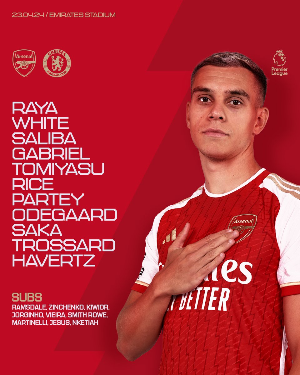 🔴 𝗧𝗘𝗔𝗠𝙉𝙀𝙒𝙎 ⚪️

🔙 Tomiyasu returns
⚖️ Partey in the middle
⚡️ Havertz leads the line

Let's seize the opportunity, Gunners 👊