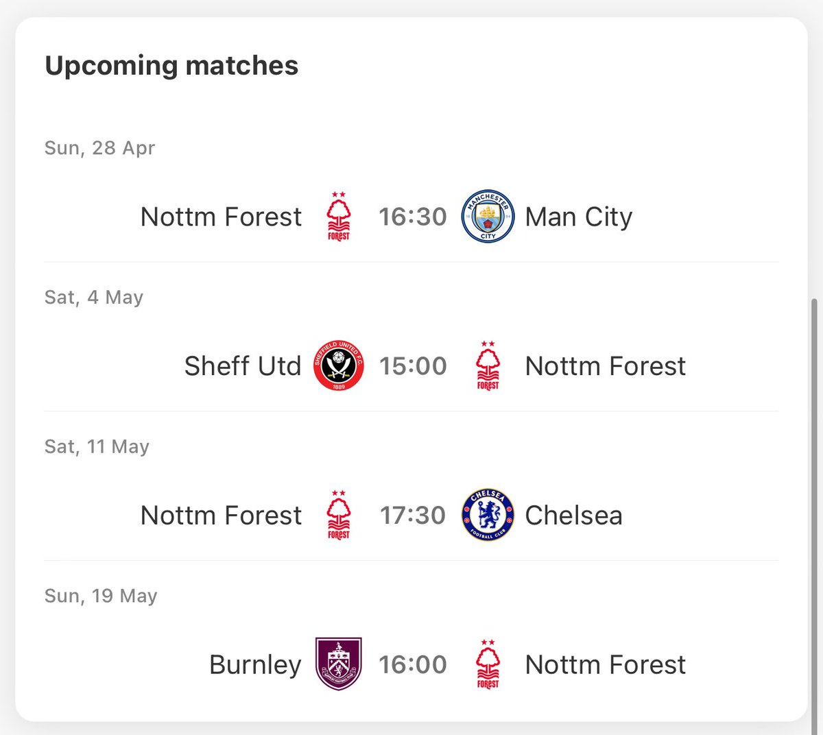 How many points will Nottingham Forest pick up in their final 4 games of the season?