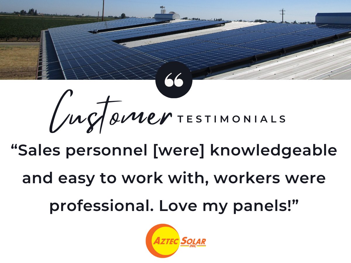 aztecsolar's tweet photo. We loved working with you! Thanks for choosing us for your solar needs.
#solar #californiasolar #solarenergy #aztecsolar #sacramentosolar #sacramento #testimonialtuesday https://t.co/8X4RILsJ01