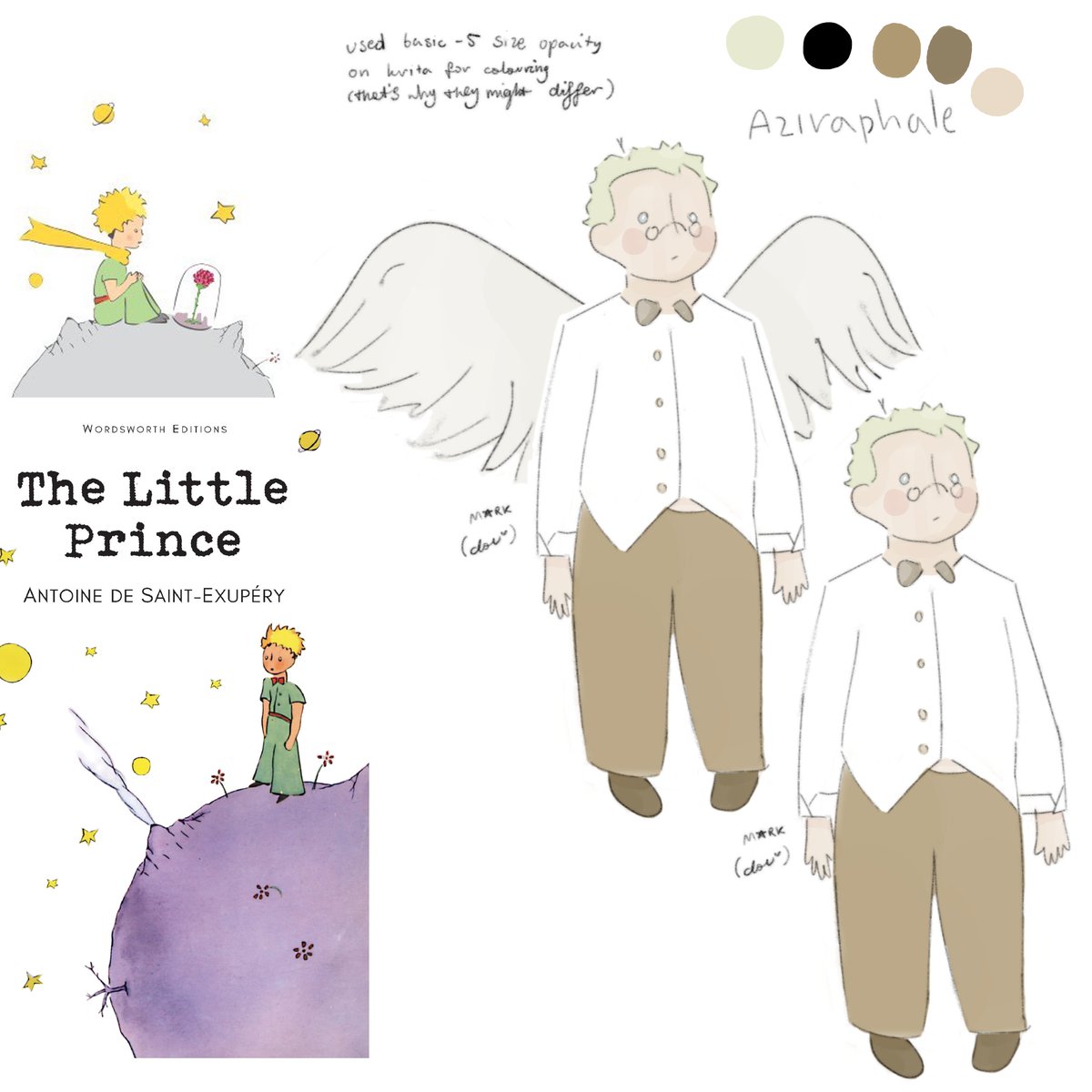 Little Prince style Aziraphale (but with kinda my style of colouring) #GoodOmens #Aziraphale
2nd Aziraphale is jus wingless btw