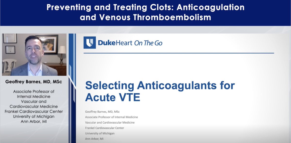 Join Dr. Geoffrey Barnes @GBarnesMD of @umichCVC for 6 #CME minutes on choosing anticoagulants for acute #VTE: mededonthego.com/Video/program/… #cardiotwitter @DukeHeartCenter @DukeU @The_BMC