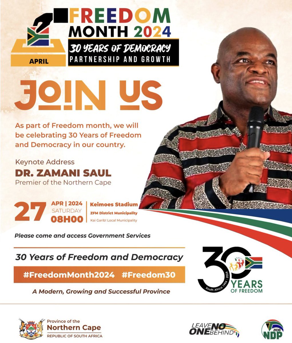 |🇿🇦🇿🇦FREEDOM DAY CELEBRATIONS IN THE NORTHERN CAPE|

The Northern Cape Provincial Government will this year celebrate Freedom day with the Keimoes Community in the ZFM District.