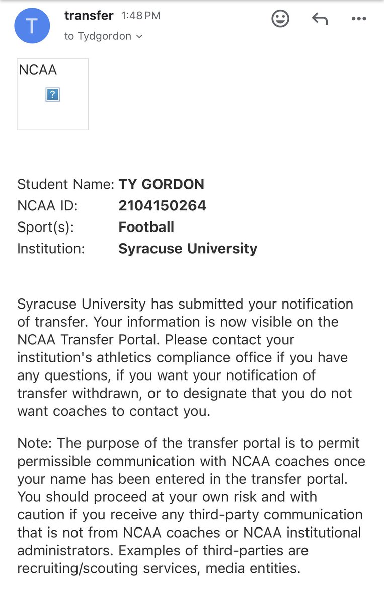 TyGordon2723's tweet photo. I want to start by thanking @CuseFootball &amp; the staff for believing in me and making me a better man and player. 

With that being said I will be offically entering the transfer portal with 4 years of eligibility. https://t.co/YYgyXXiwea