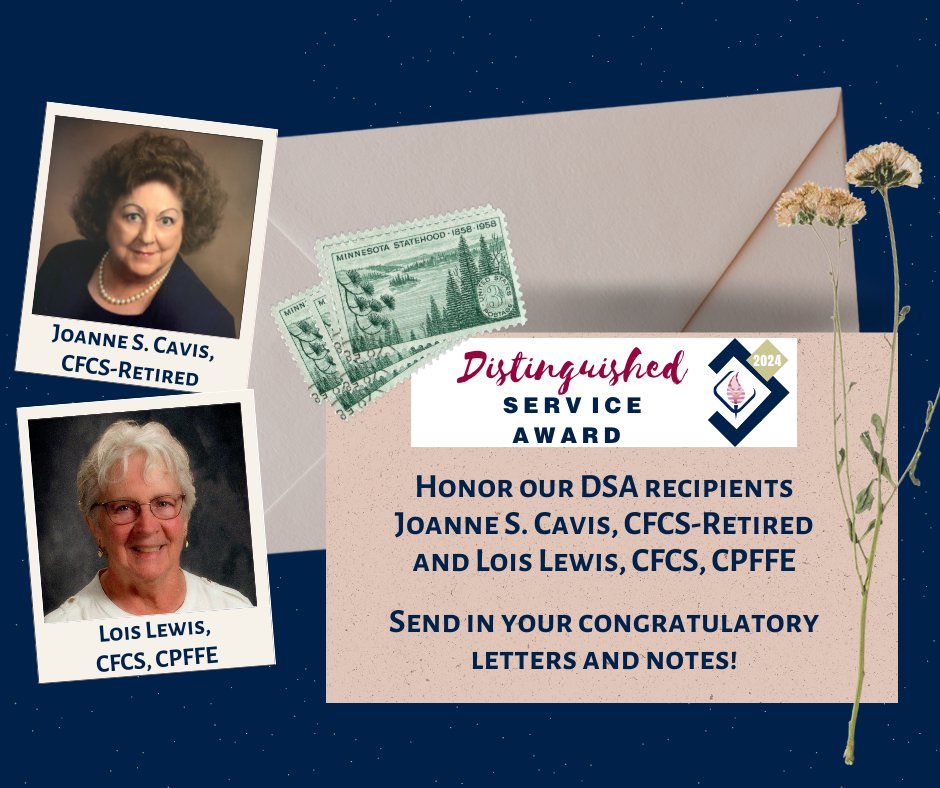 DSA Book of Letters Reminder! Congratulate our 2024 DSA recipients by sending in your congratulatory letters and notes to awards@aafcs.org or mail them to the office (1410 King Street, 2nd Floor, Alexandria, VA 22314) by May 10.