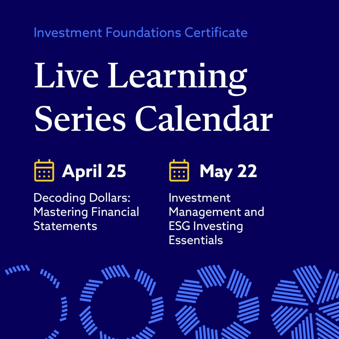 Don’t miss our Investment Foundations Certificate Live Learning Series! Join Azmi Özünlü, CFA for this week’s session: Decoding Dollars - Mastering Financial Statements. Gain insights into how investment professionals analyze crucial information. 🔗: bit.ly/49Vmz0B