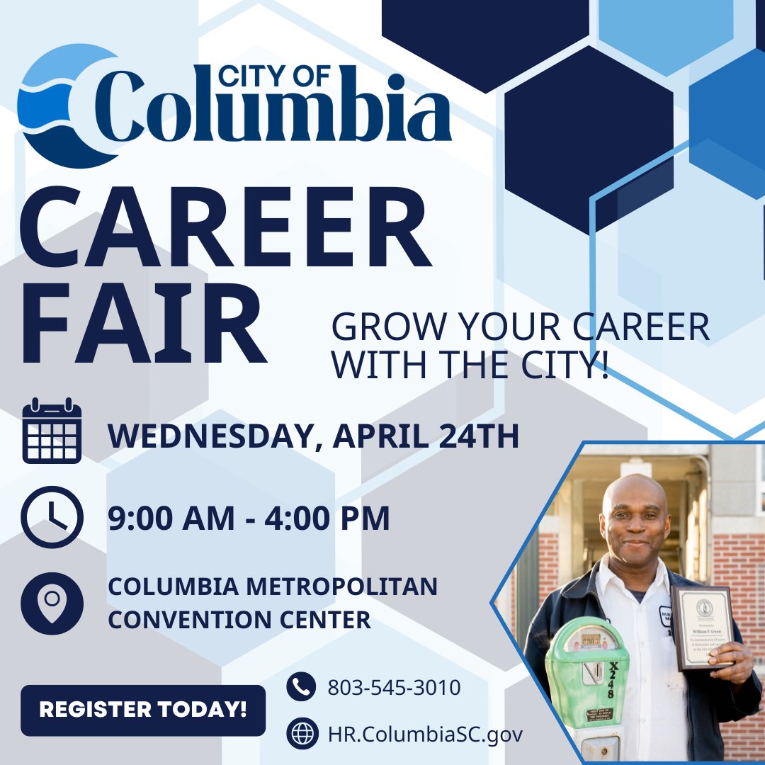 Come out to our 3rd Annual City of Columbia Career Fair to see how you can be a part of our great team! Register here: bit.ly/3mFvH6h #TogetherWeAreColumbia