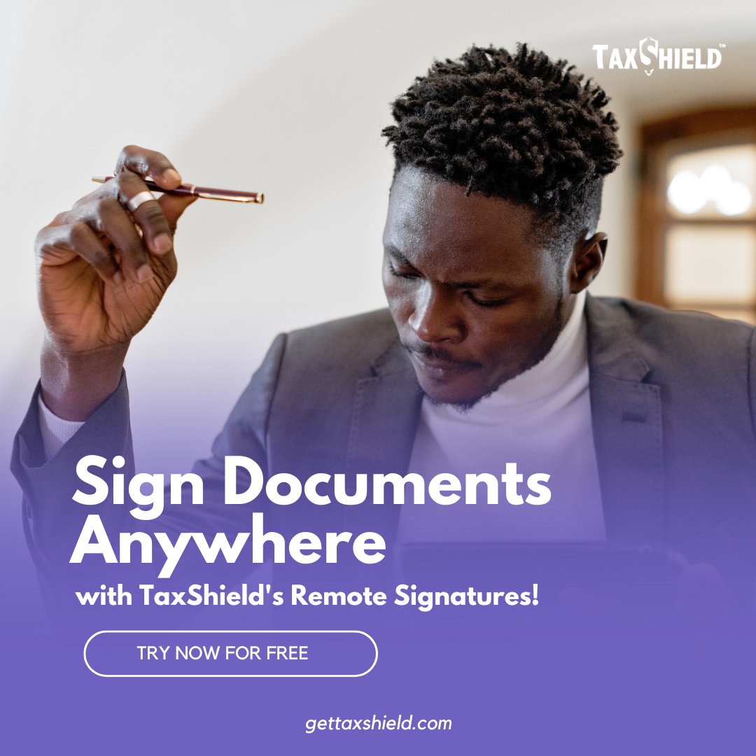 TaxShieldSoftw1's tweet image. 𝐒𝐢𝐠𝐧 𝐀𝐧𝐲𝐰𝐡𝐞𝐫𝐞 with TaxShield's Remote Signatures! Facilitate secure remote signing for essential documents. No more waiting around! Contact us at (855) 718-1040 to streamline your document signing process. #TaxShield #RemoteSignatures #ClientSatisfaction #Efficiency