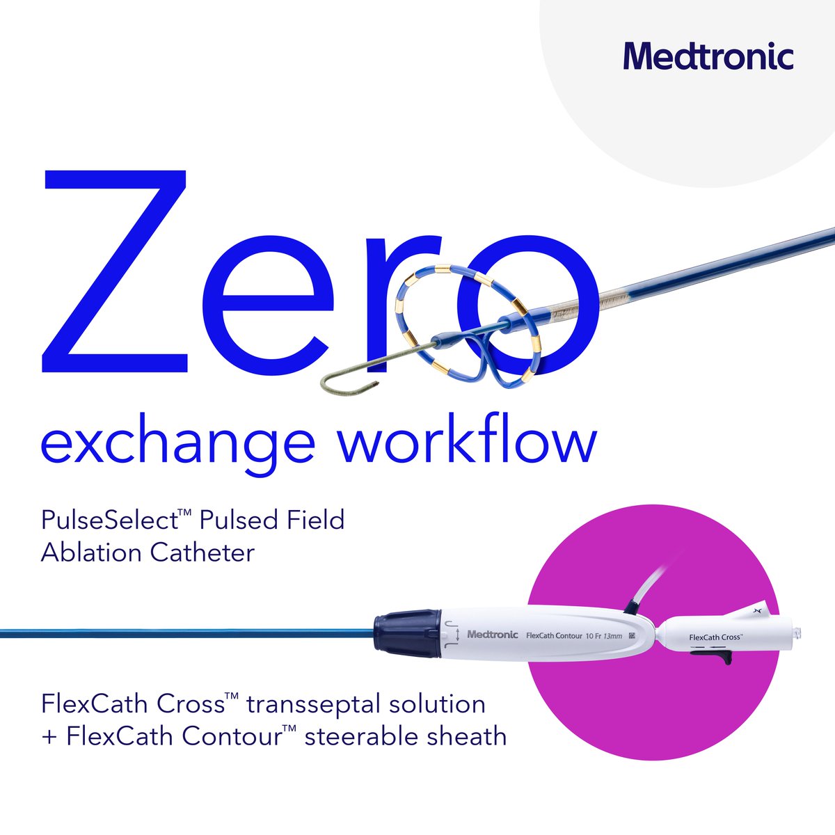 There is only one zero exchange workflow for the PulseSelect™ pulsed field ablation (PFA system): FlexCath Cross™ Transseptal Solution. See risk/benefit info: bit.ly/3WuQ2e7 Learn more: bit.ly/3WcOO6X