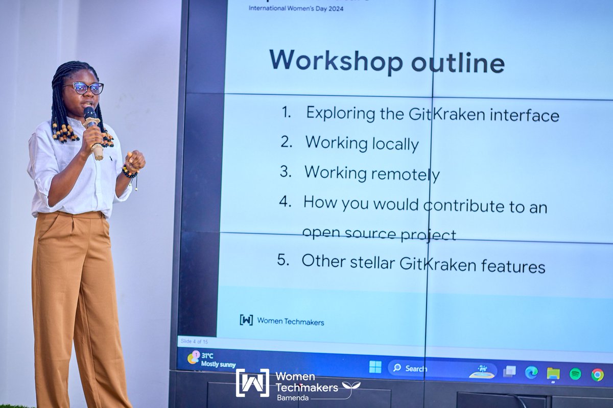 It was such an honour to be on stage speaking about @GitKraken for the first time! Thank you @WTMBamenda for the amazing opportunity. 
Second speaker session of 2024: ✅😤

#WTMBamenda
#WTMBamendaIWD
#IWD2024
#Impactthefuture
#WTMImpacttheFuture