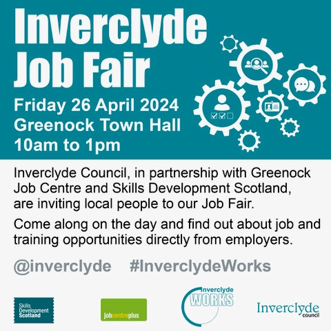 Looking for your first job? Planning your future career? Join us on Friday 26 April at the Inverclyde Job Fair 10am to 1pm. #InverclydeWorks bit.ly/3vPB6Mq