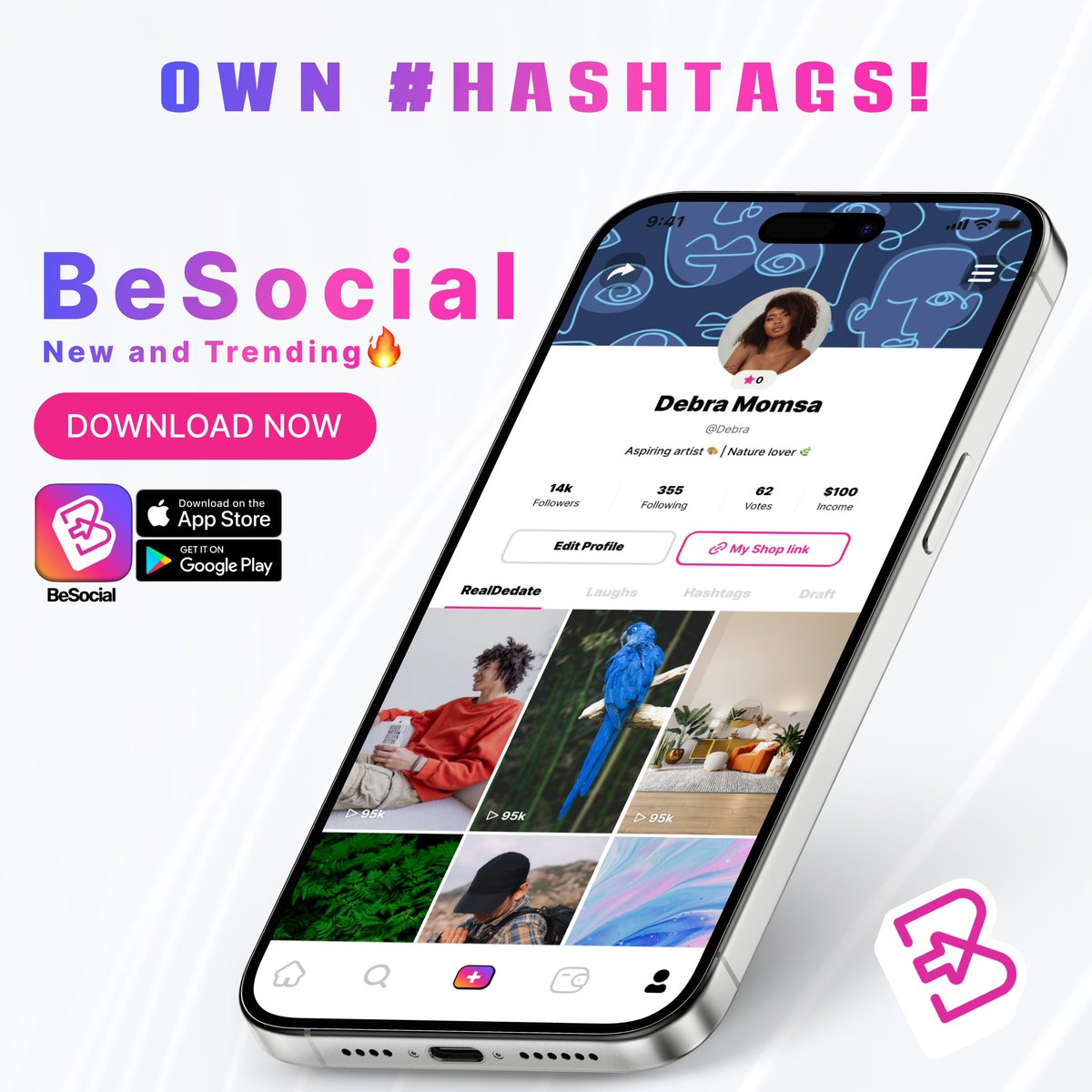 Have a stake in BeSocial! Claim your favorite hashtags and own it forever, only on BeSocial! 

Claim your hashtag!🎉
onelink.to/cqak3m
