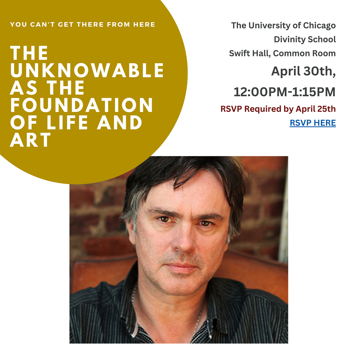 Next week! Join @MartyCenter and the Seldon Institute on April 30 for lunch and a talk with Aaron Cass, 'You Can't Get There from Here: The Unknowable as the Foundation of Life and Art.' Learn more & RSVP: martycenter.org/events/you-can…