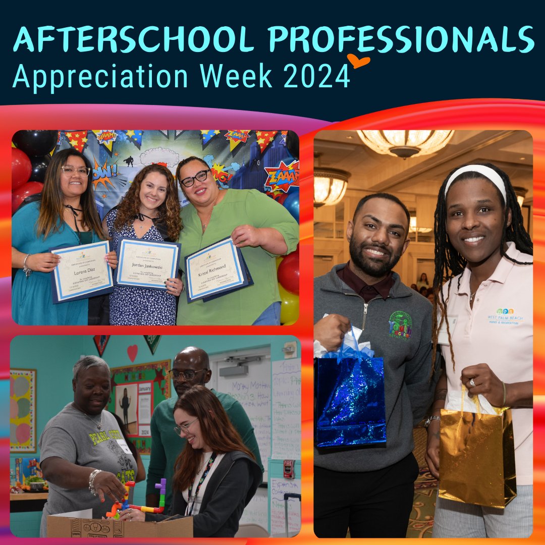 Prime Time supports and appreciates afterschool professionals year round by hosting fun networking and educational events, trainings and offering scholarships so OST practitioners can continue their education. @NatlAfterSchool #heartofafterschool #primetimepbc #afterschool