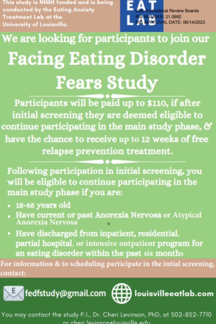 @uofleatlab needs your help to better treat eating disorders! Participate in a new study at @uofeatlab! Receive free treatment and help them create evidence-based relapse prevention treatment. Email fedfstudy@gmail.com for more information.