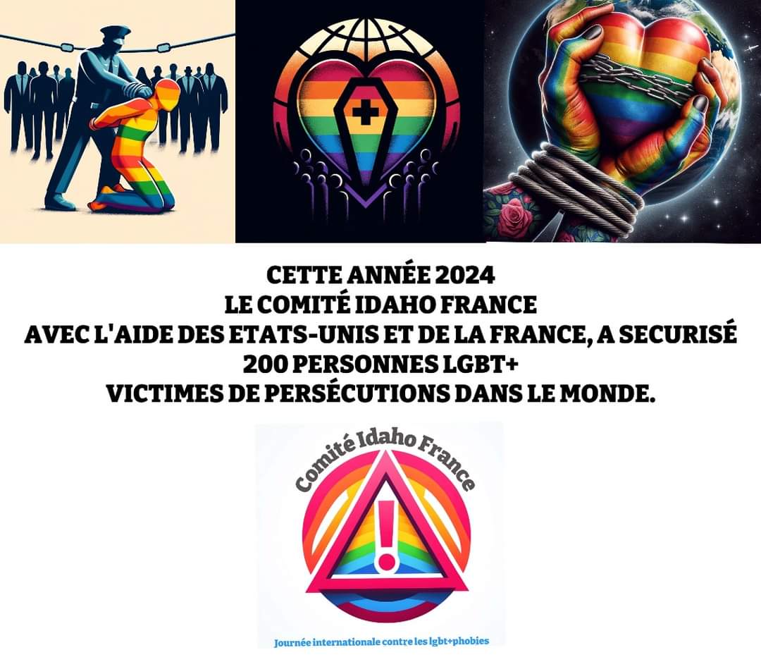 CETTE ANNÉE 2024 LE COMITÉ IDAHO FRANCE AVEC L'AIDE DES ETATS-UNIS ET DE LA FRANCE, A SECURISÉ 200 PERSONNES LGBT+ VICTIMES DE PERSÉCUTIONS DANS LE MONDE. Égalité, Liberté et Justice pour toustes ! #idahobit2024 plus d’info sur notre site => lgbtphobies.org