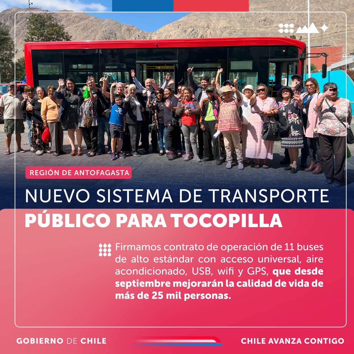 El subsecretario @dazajorge01, junto a @DPPTocopilla, Rachel Cortés, y el seremitt Enrique Viveros, firmó el contrato de operación de los 11 buses de alto estándar que comenzarán a funcionar a partir de septiembre en Tocopilla. El servicio será gratuito para adultos mayores.