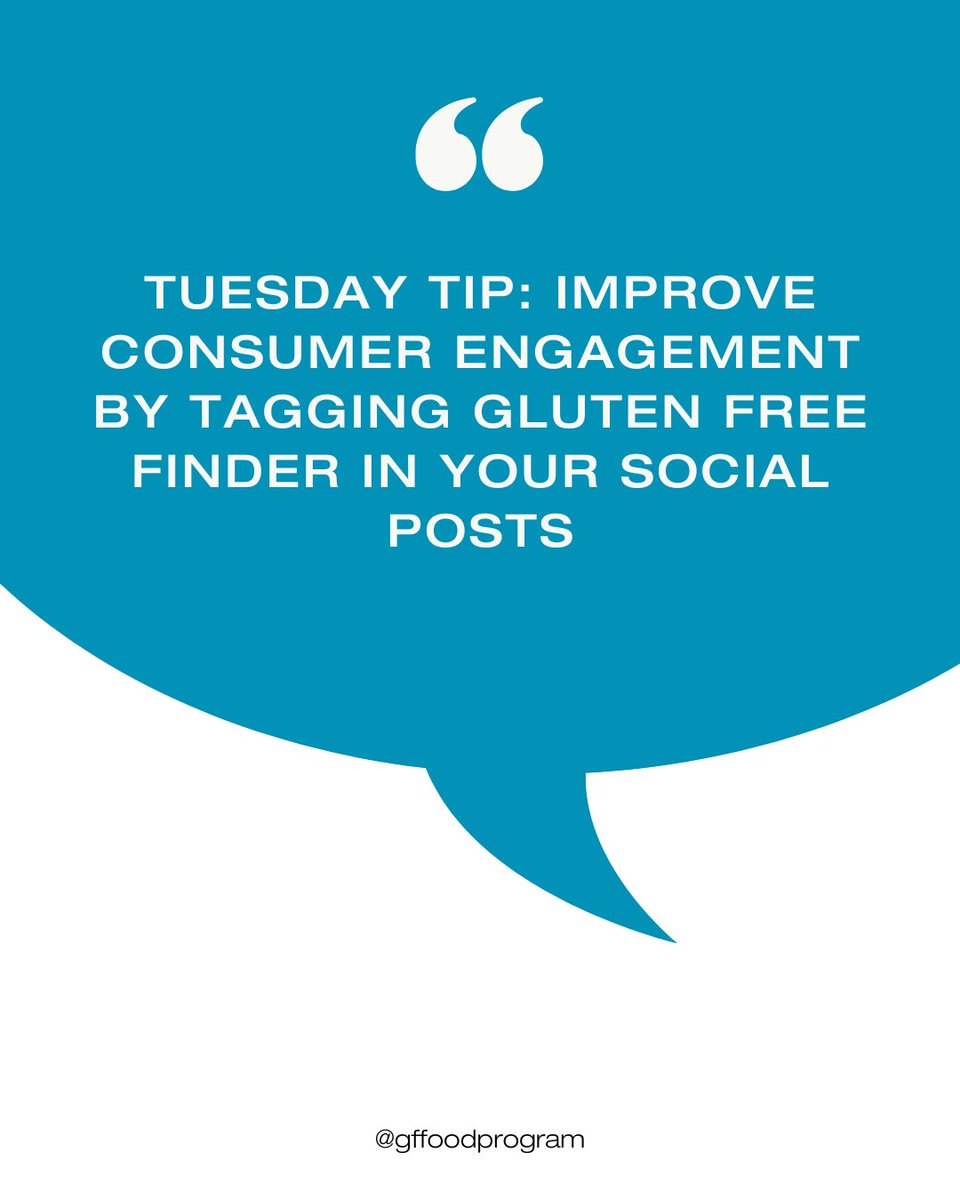GFFP Tuesday Tip: Improve consumer engagement by tagging gluten free finder in your social posts and tap into a network of people seeking gluten-free options. 

#glutenfreefoodprogram #consumertrust #foodsafetyprogram #foodsafetymatters #foodsafety