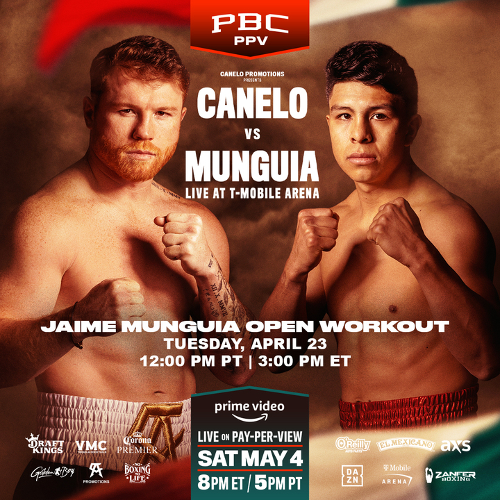 🚨 IN ONE HOUR !! TUNE IN 🚨 Jaime Munguia LIVE workout streaming on our social channels!! Don’t miss it starting at 12pm PT 👊💢 Canelo vs Munguia – May 4 | Live on DAZN.com