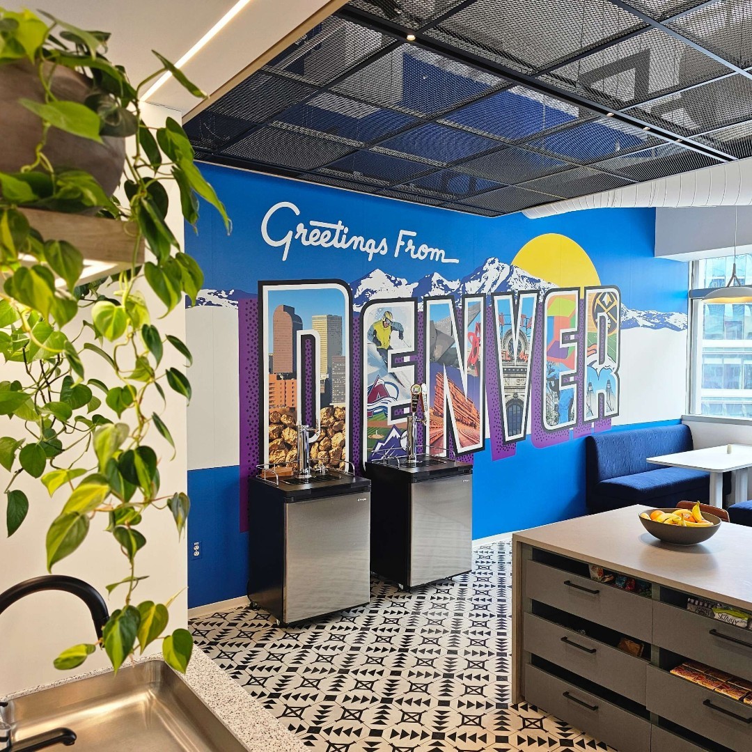 AdLightGroup's tweet photo. We are proud to share our recent collaboration with Greetings Tour and Dynatrace on their beautiful new office in Downtown Denver.  The new walls invite employees to show off their hometown pride on a corkboard globe. https://t.co/47iENmDlu7