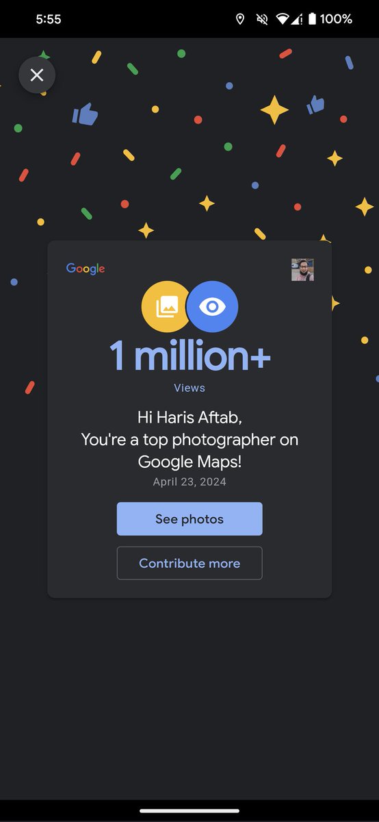 @googlemaps way to go! 
Was possible because of the @madebygoogle @GoogleUK pixel series. 
I used #pixel5, #pixel6, #pixel7pro to achieve this milestone.
#pixelsuperfan