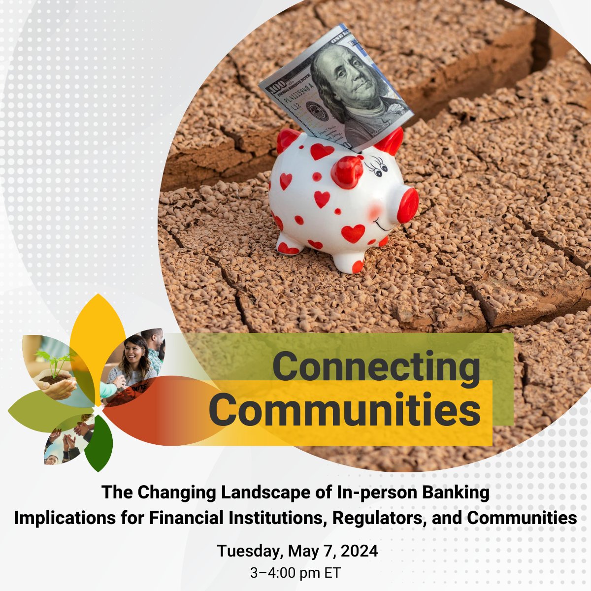 Ready for another #ConnectingCommunities webinar? On May 7, join us for Connecting Communities: The Changing Landscape of In-person Banking: Implications for Financial Institutions, Regulators, and Communities. Register now: bit.ly/3xkqq99