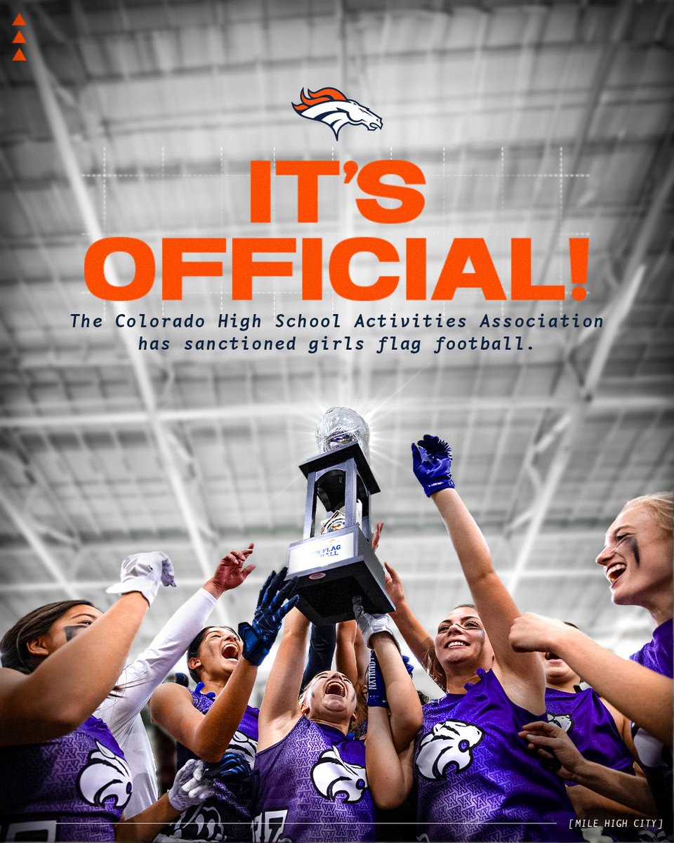 It's official! 👏

Colorado has become the 11th state to sanction girls flag football as a high school sport after a three-year pilot program supported by the Broncos &amp; Denver Broncos Foundation. 🏈

📰 » bit.ly/4b4MPWs