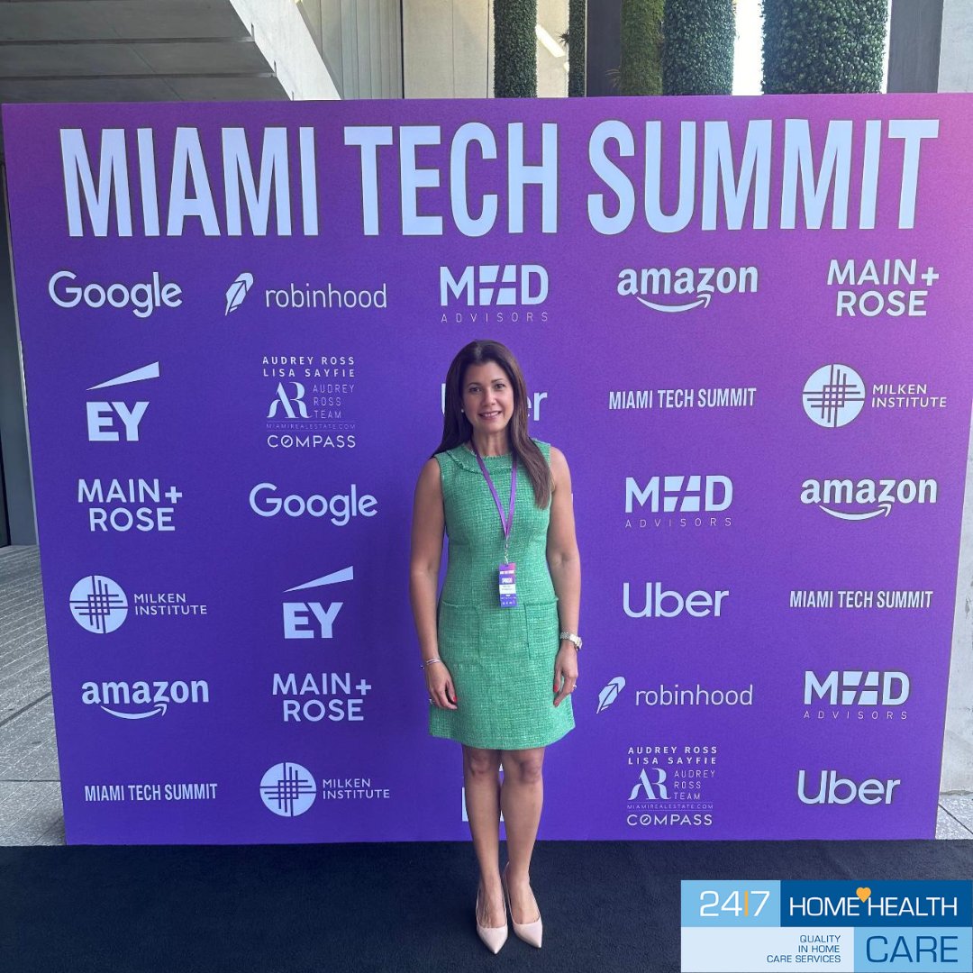 Last week, our COO, Marries Gomez, attended the Miami Tech Summit where she gained insights on key tech policy issues in the U.S. from industry leaders and local government officials. Explore our services at 24-7homehealthcare.com #MiamiTechSummit #HealthcareTech