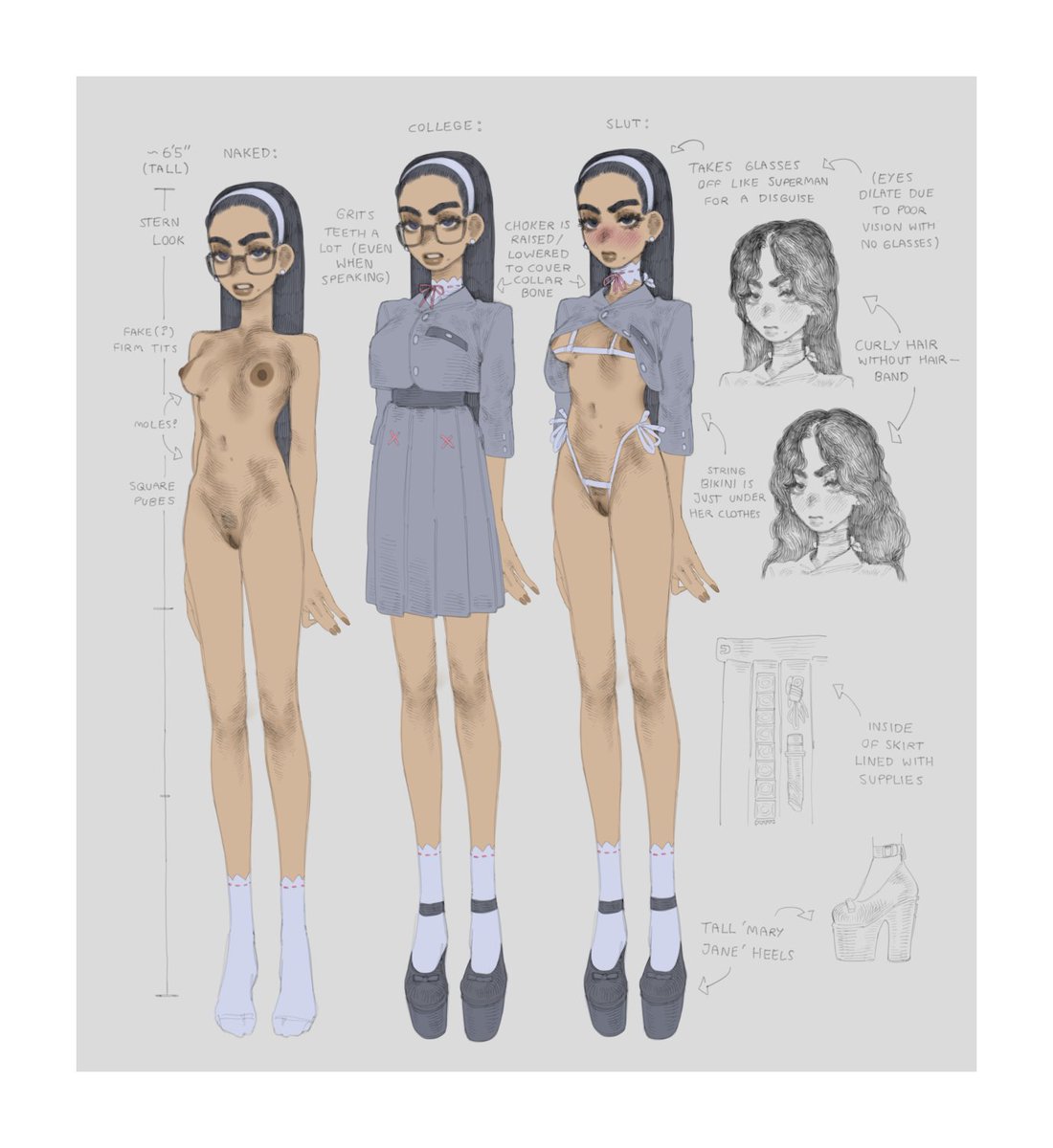 Apuru_kun's tweet photo. Another character design commission that I'm very happy with 💖🙌 Concept and design by me, money by @ZaneTheMonster 🤌💸

The concept was a stuck-up College prep with no friends who works off her stress by slutting in her off-school hours. The outfit is designed to transform 🪄 https://t.co/FBRMO3lOeh