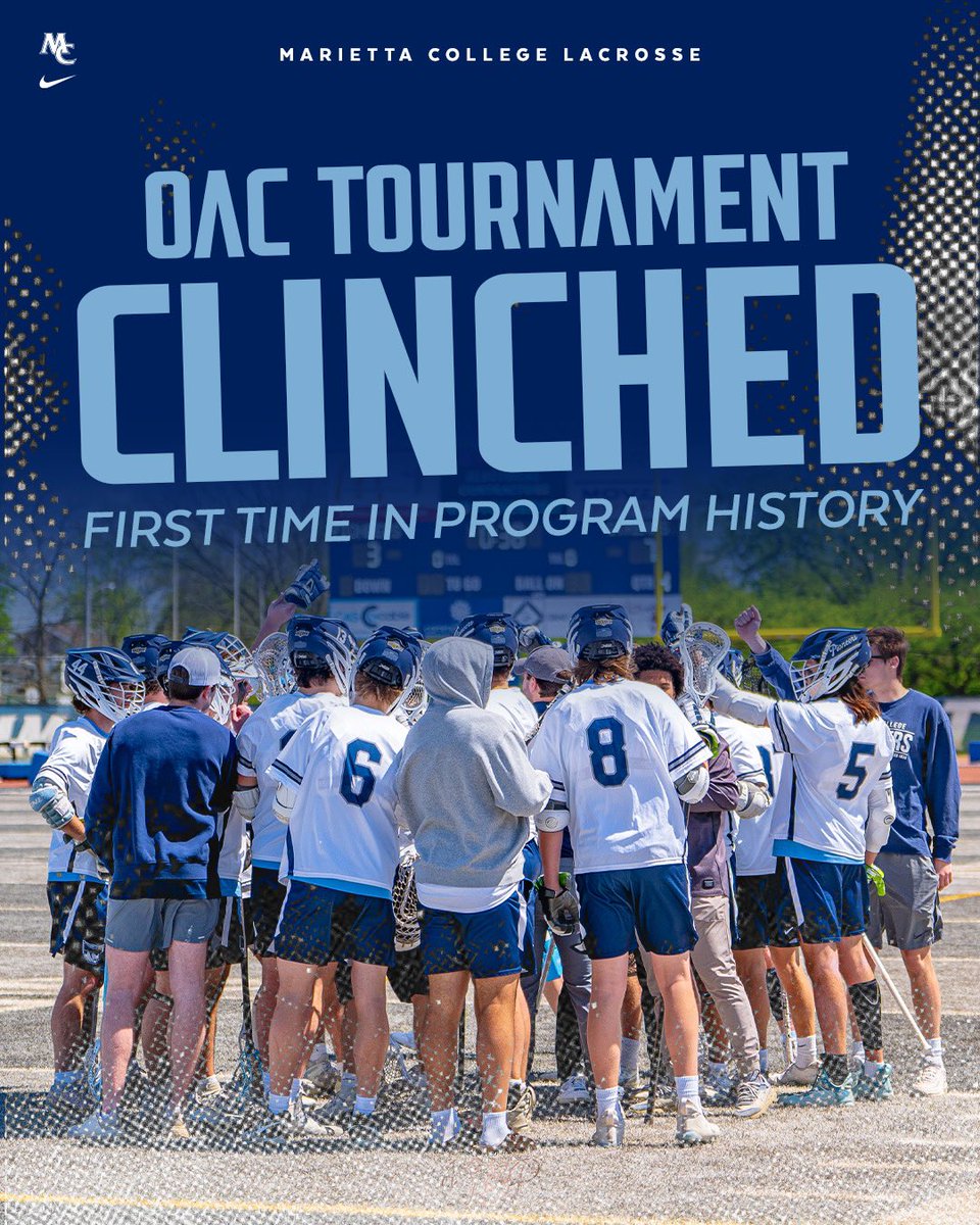MariettaMlax's tweet photo. For the first time in program history we have clinched a spot in the OAC Tournament!! The first round games will be played this Saturday, TBD time and location. We still have our last OAC game tomorrow at Don Drumm at 7pm! #GoPios https://t.co/rI6ZEjZ86Y