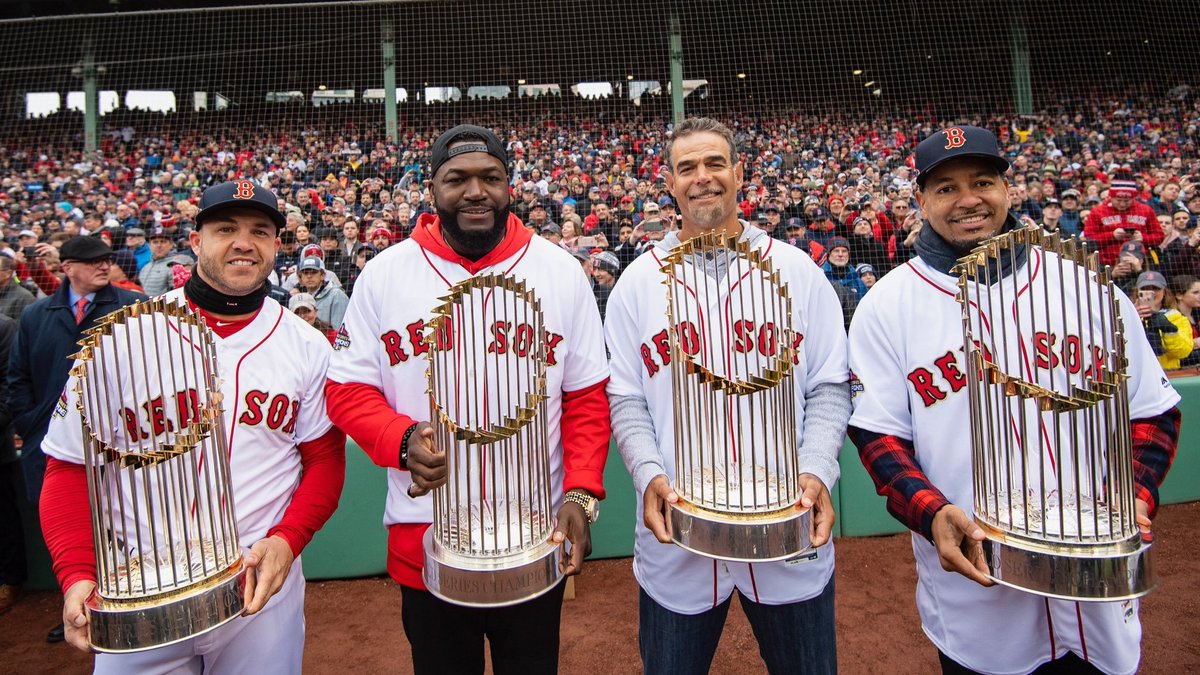 Red Sox World Series MVPs and their trophies. 🏆🏆🏆🏆