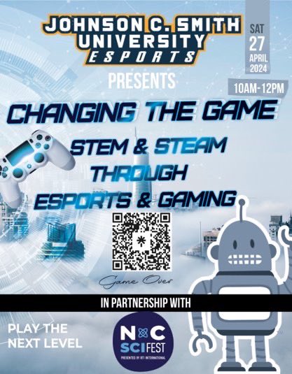 #JCSU @JCSUEsportsClub and Gaming Trifecta, the first at an HBCU, is proud to partner with the NC Science Festival to host an educational and engaging session titled Changing the Game: Exploring STEAM Career Pathways through Esports & Gaming on, April 27, from 10 a.m. – noon.
