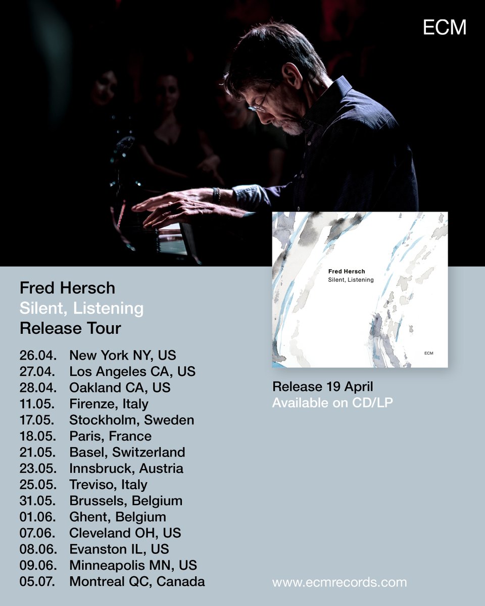 Tonight, @FredHerschMusic starts his tour in support of his new solo piano album ‘Silent, Listening’ with a sold out performance at Merkin Concert Hall in New York. The album is available on Vinyl, CD & digital: ECM.lnk.to/SilentListening