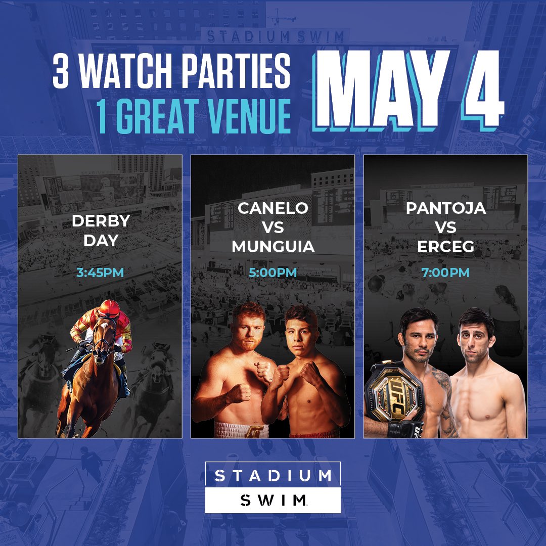 Get ready to mark May 4th in your sports calendar because it’s gearing up to be legendary! 💥 Join us at #StadiumSwim for an adrenaline-packed day: 🐎 Derby Day 🥊 Canelo VS Munguia 👊 Pantoja VS Erceg (#UFC301) Reserve NOW: circalasvegas.com/stadium-swim