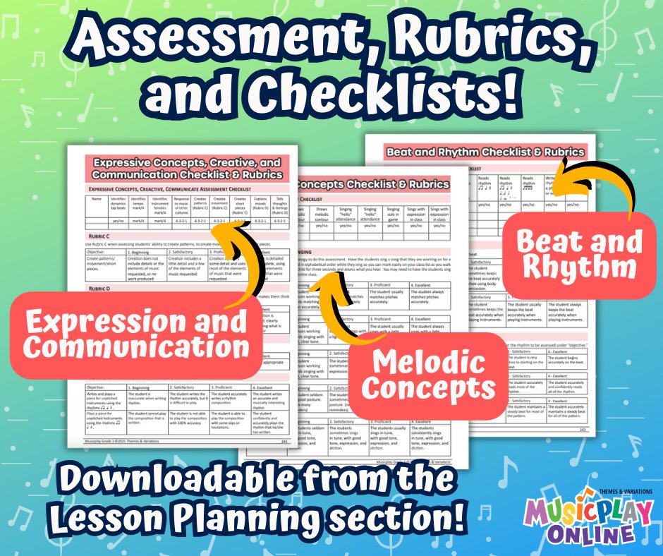 It's that time of year again, and Musicplay has you covered! You can find these assessments and rubrics in the Lesson Planning section on MusicplayOnline or in your printed teacher guide! #musicplay #Musicplayonline #musiced #musiceducation
