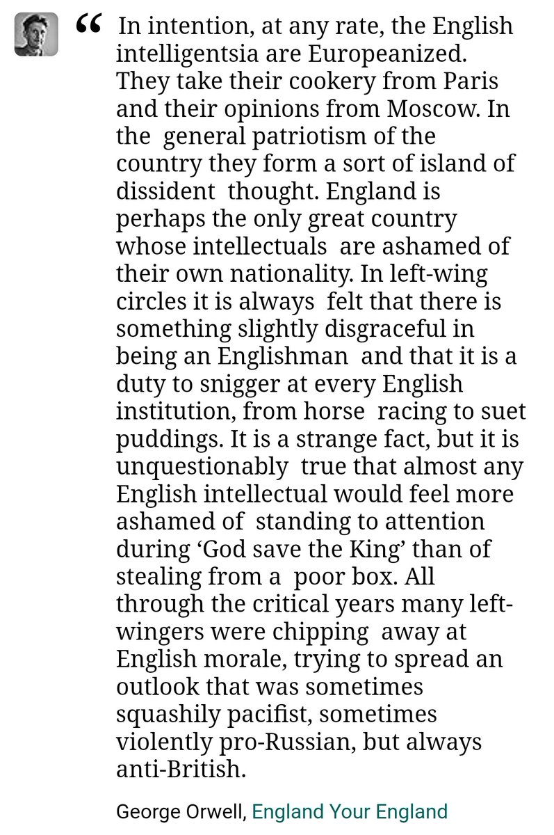 @PaulEmbery The last time Corbyn wished the English a good St George's day he was running for PM. His distaste for the English working class is as palpable as an Emily Thornberry tweet. Orwell could've wrote 'Endland your England' about the pair of them this very morning.