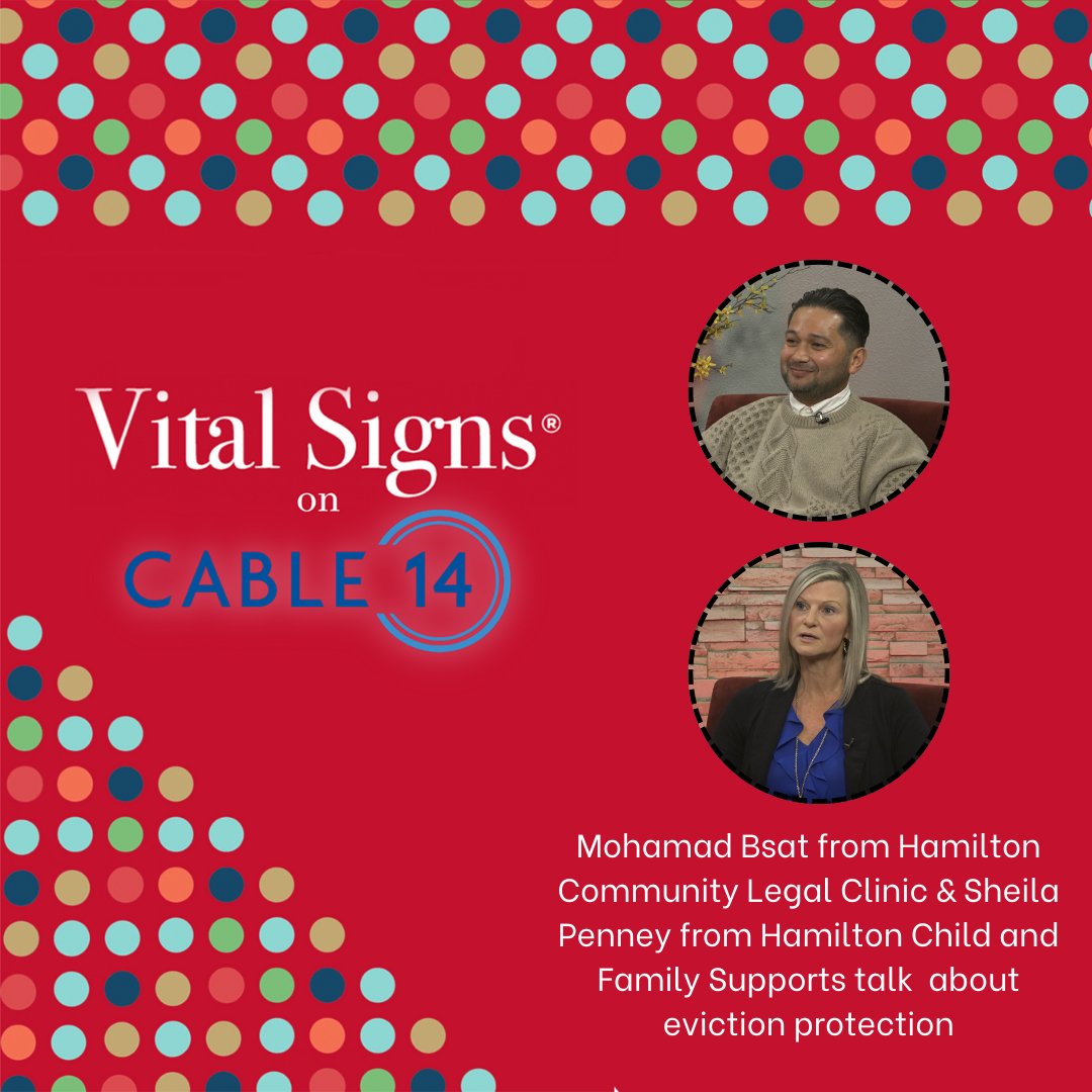 On a brand new #VitalSigns, Mohamad Bsat from @HamiltonJustice and Sheila Penney from @HamiltonCFS talk about how we can protect Hamiltonians from evictions.

Tune in tonight at 7:30 pm on Cable 14 📺 and on cable14now.com 💻