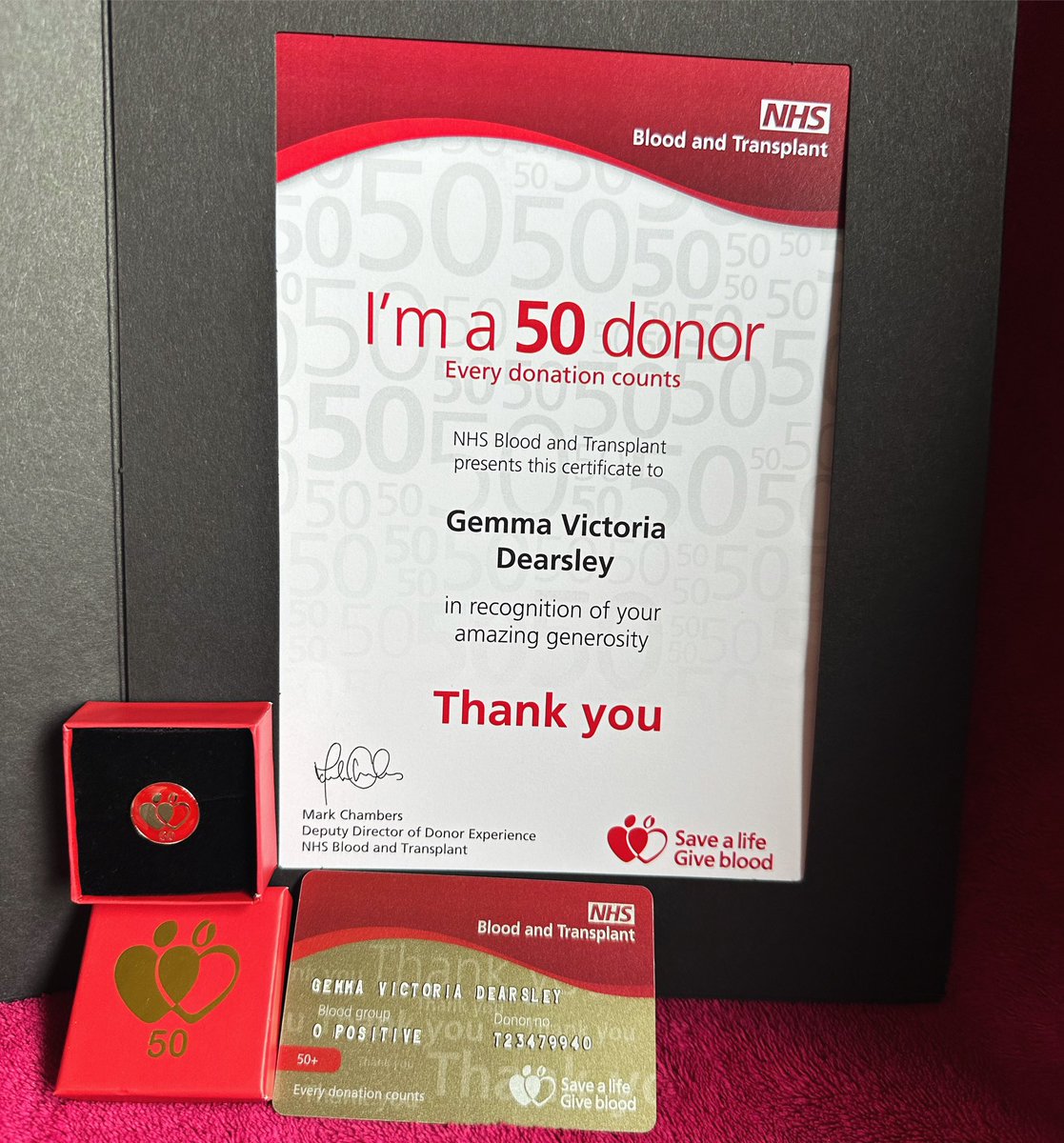 Today’s reason to smile………. Getting my fabulous 50 blood donations goodies #SaveALife #GiveBlood #Donations #PinBadge #Certificate xxx