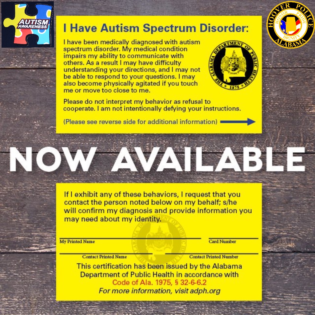 Your HPD #AutismAwareness #AutismAcceptance thought of the day Alabamians with autism can apply for an ID card to assist in interactions with First Responders! More info: hooverpd.com/alabama-id-car… #hooverpd #themoreyouknow #welovethisjob #communityengagement