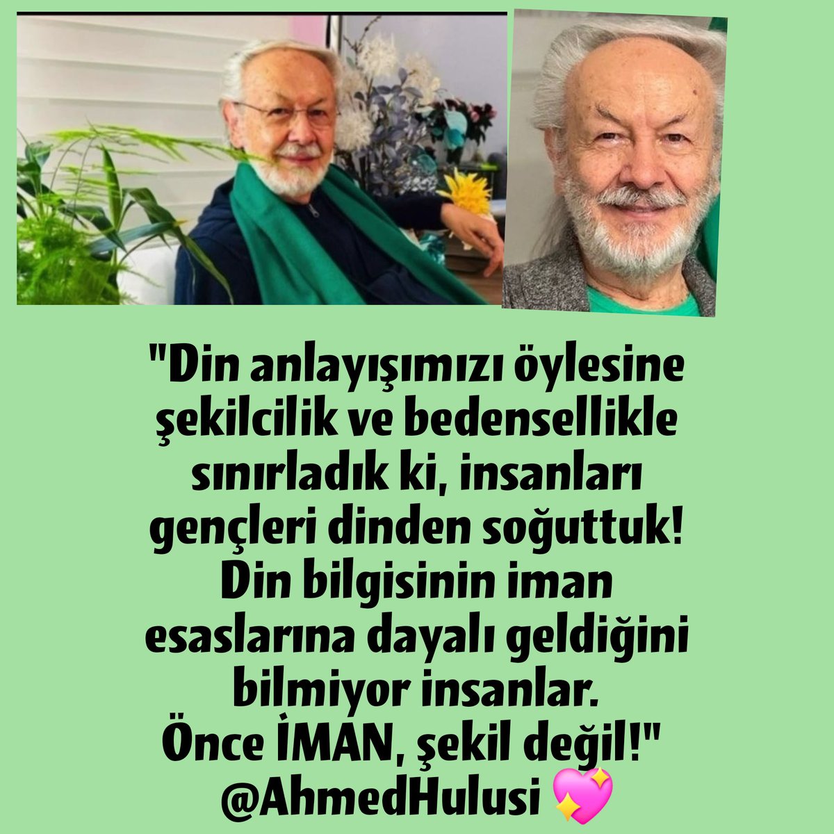 '#Din anlayışımızı öylesine şekilcilik ve bedensellikle sınırladık ki, insanları gençleri dinden soğuttuk!
Din bilgisinin #iman esaslarına dayalı geldiğini bilmiyor insanlar.
Önce İMAN, şekil değil!' @AhmedHulusi 💖 #AhmedHulusi #wwwahmedhulusiorg   #ahmedhulusisevenleri #sufi